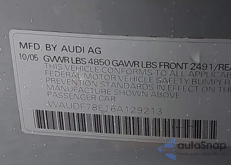2006 Audi A4 2.0T z USA, uszkodzony, nr VIN WAUDF78E16A129213